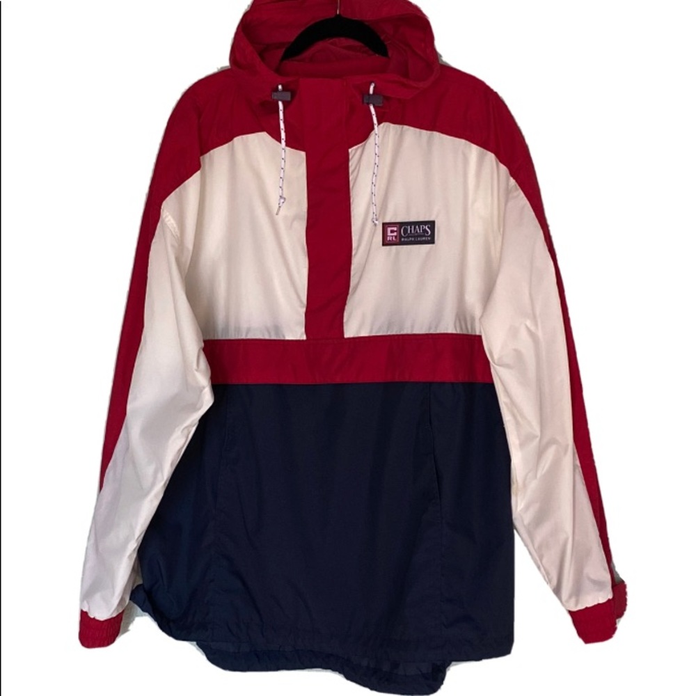 Chaps Ralph Lauren 1/4 Zip Jacket Mens XL Windbreaker Hooded Jacket Pullover USA